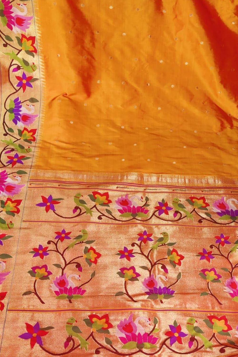 Orange Yellow Pure Silk Handloom Paithani Saree - Luxurion World