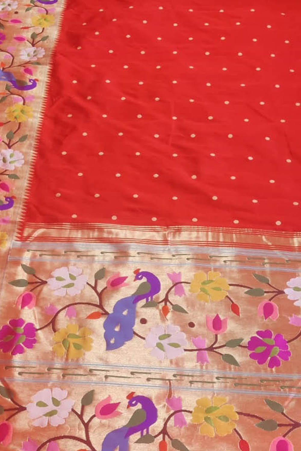 Red Pure Silk Handloom Broad Border Paithani Saree - Luxurion World
