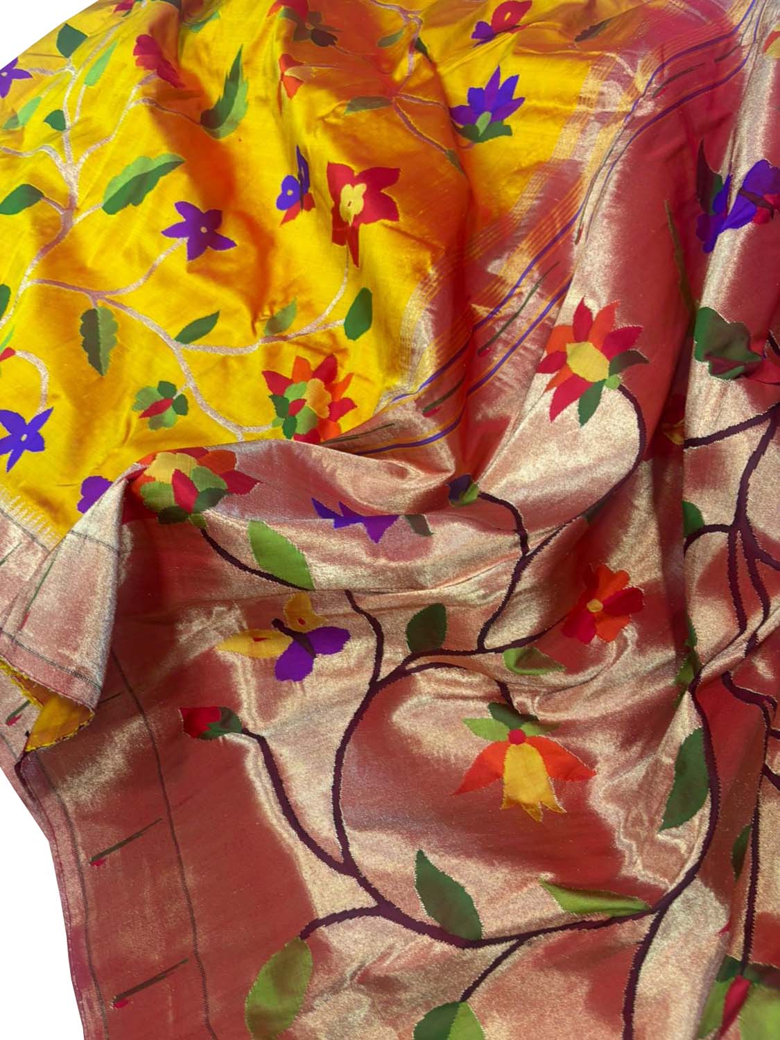 Yellow Pure Silk Handloom Paithani Saree - Luxurion World