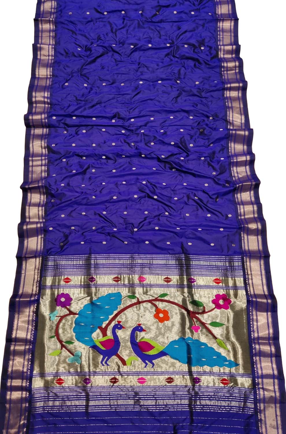 Pure Silk Blue Paithani Handloom Saree: Traditional Elegance - Luxurion World