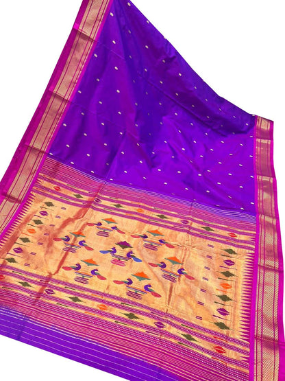 Regal Purple Handloom Paithani Saree with Maharani Pallu in Pure Silk - Luxurion World