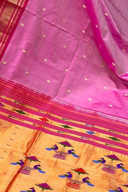 Pure Silk Pink Handloom Paithani Saree with Maharani Pallu - Elegant and Timeless - Luxurion World