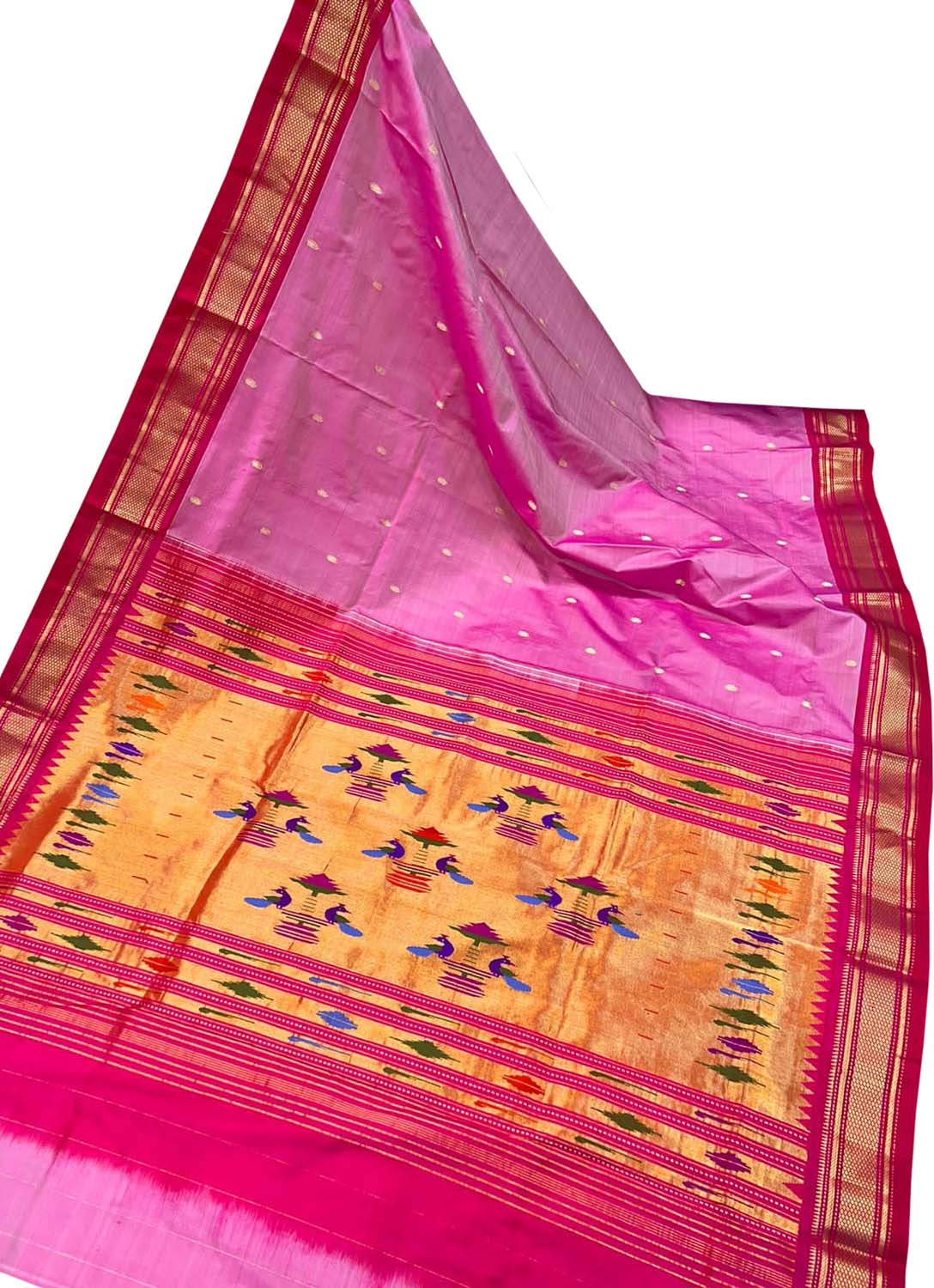 Pure Silk Pink Handloom Paithani Saree with Maharani Pallu - Elegant and Timeless - Luxurion World