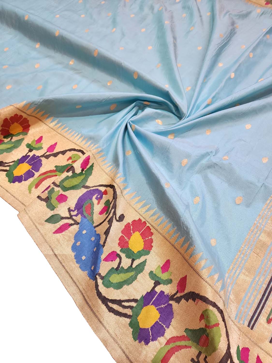 Blue Paithani Handloom Pure Silk Peacock And Parrot Design Saree - Luxurion World