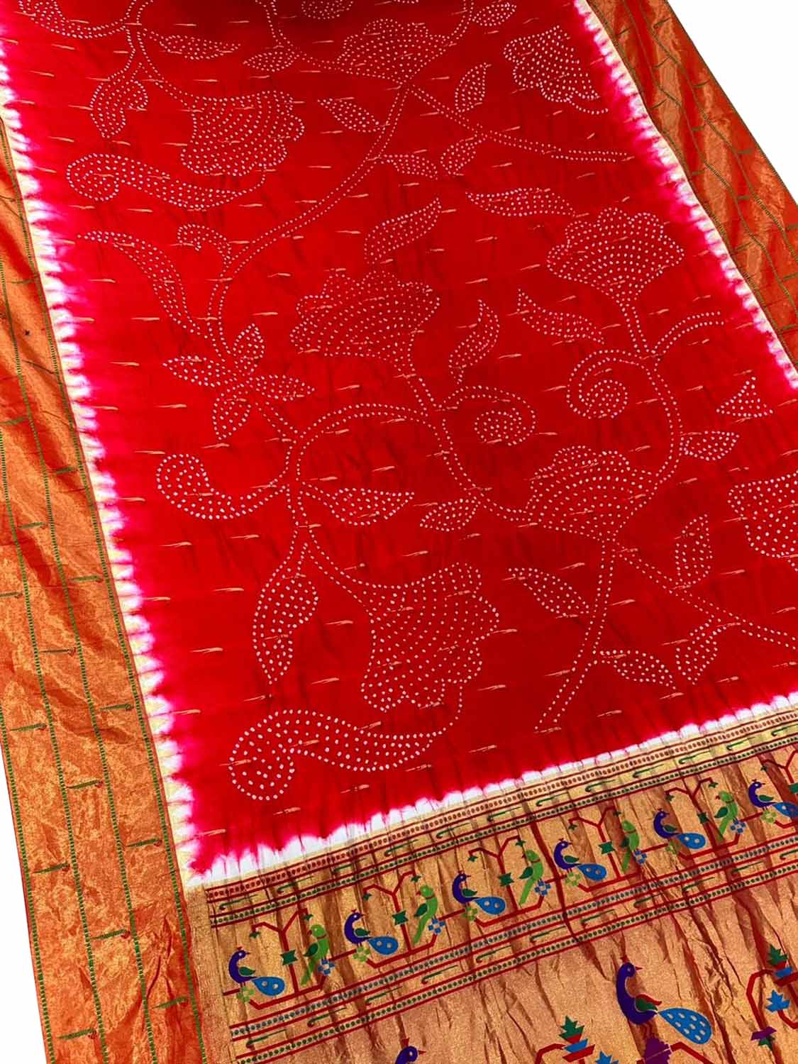 Red Bandhani Paithani Pure Silk Saree - Luxurion World