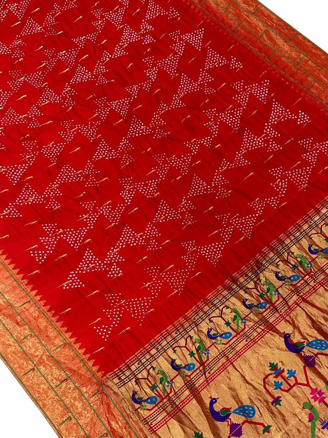 Red Bandhani Paithani Pure Silk Saree - Luxurion World