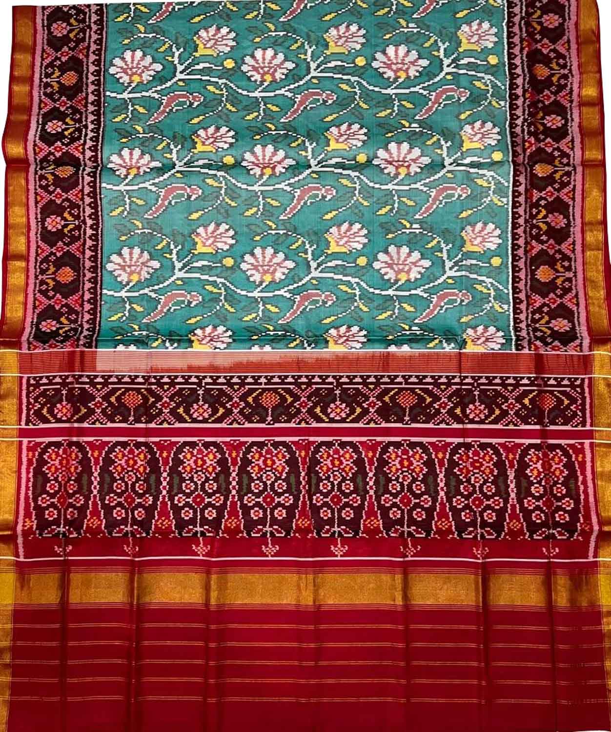 Green Handloom Patola Pure Silk Single Ikat Saree - Luxurion World