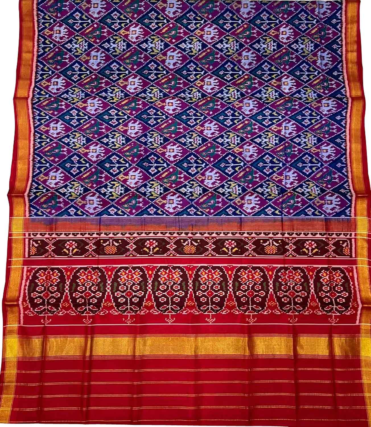 Blue Handloom Patola Pure Silk Single Ikat Saree - Luxurion World