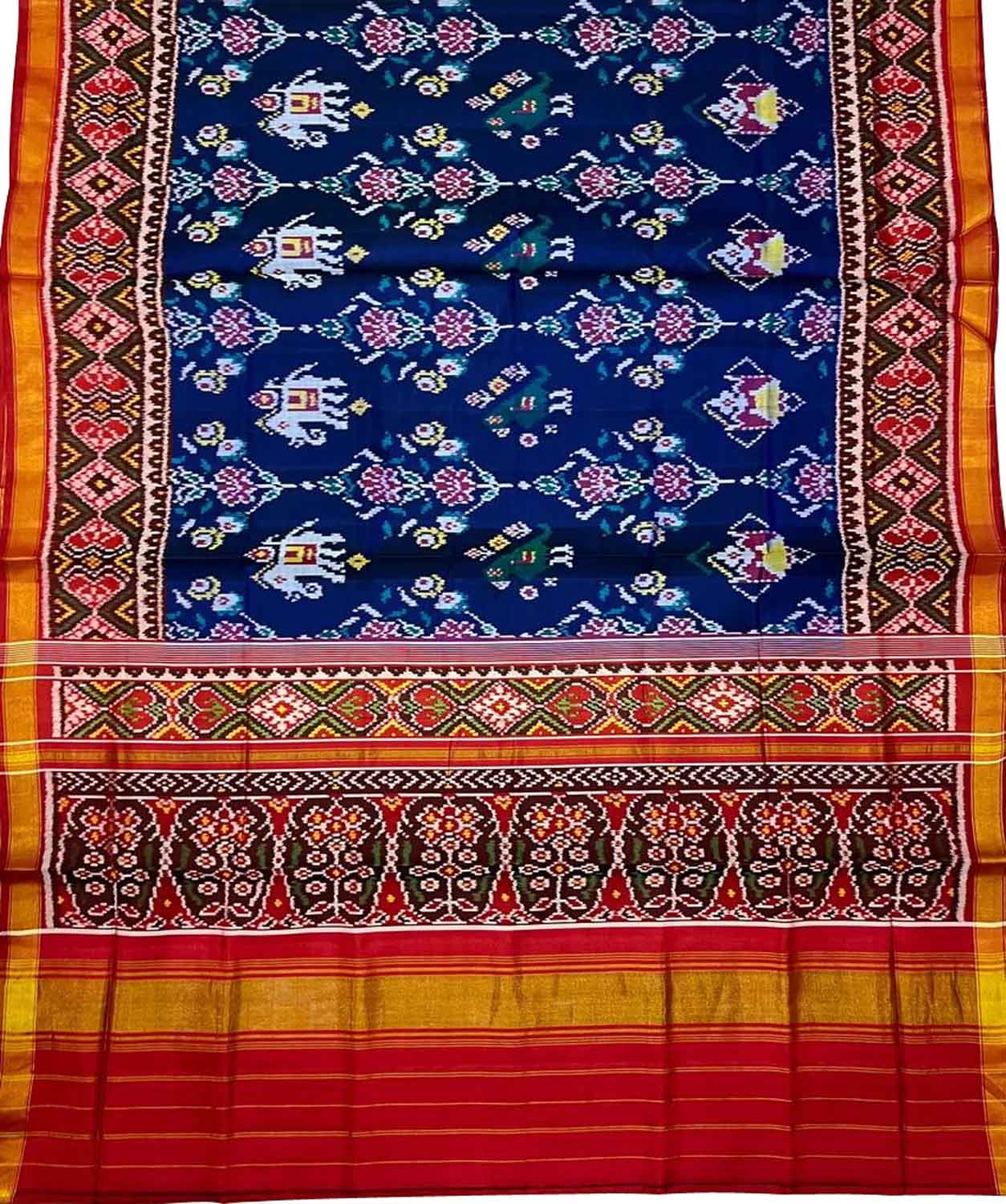 Blue Handloom Patola Pure Silk Single Ikat Saree - Luxurion World