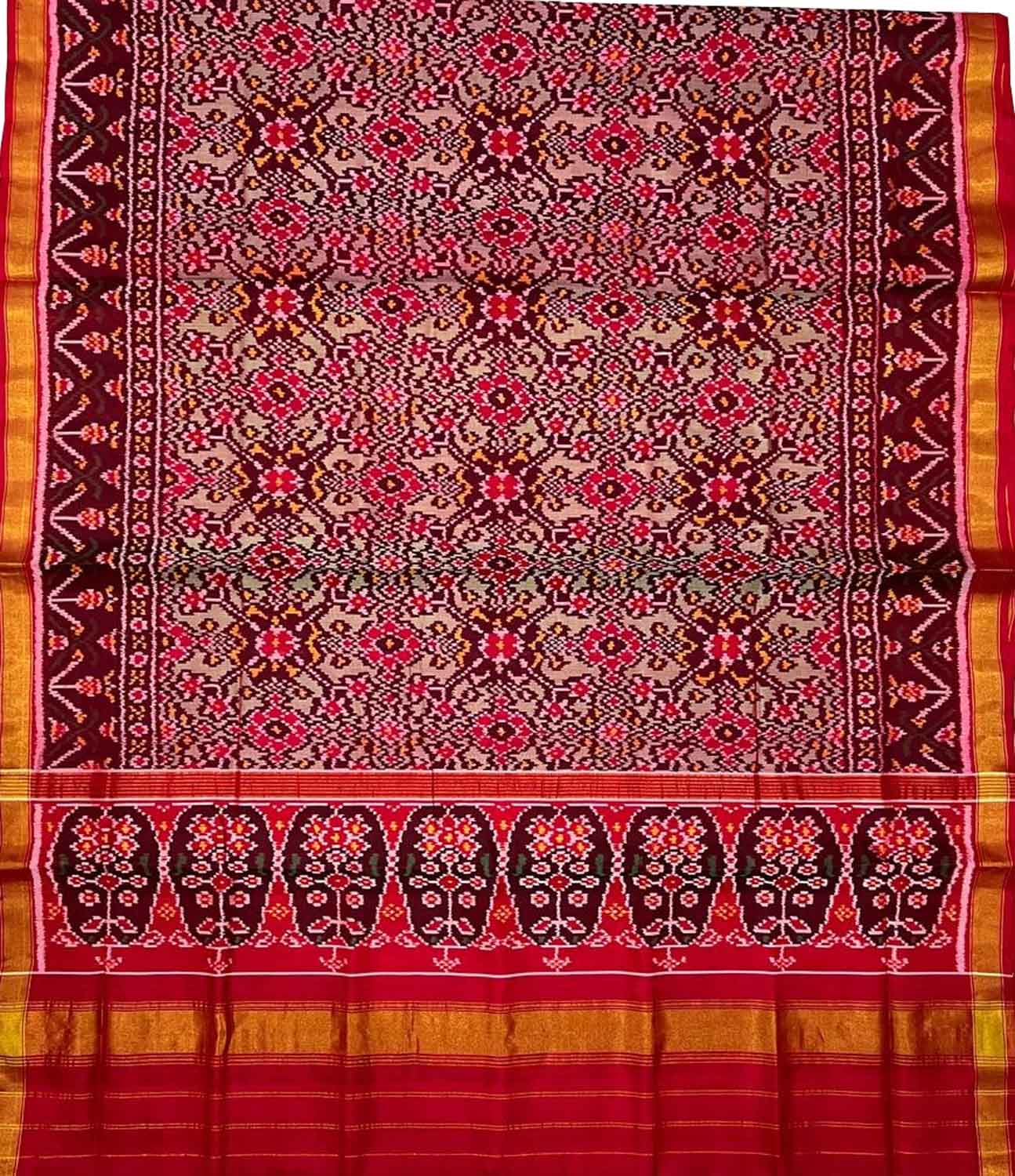 Multicolor Handloom Patola Pure Silk Single Ikat Saree - Luxurion World