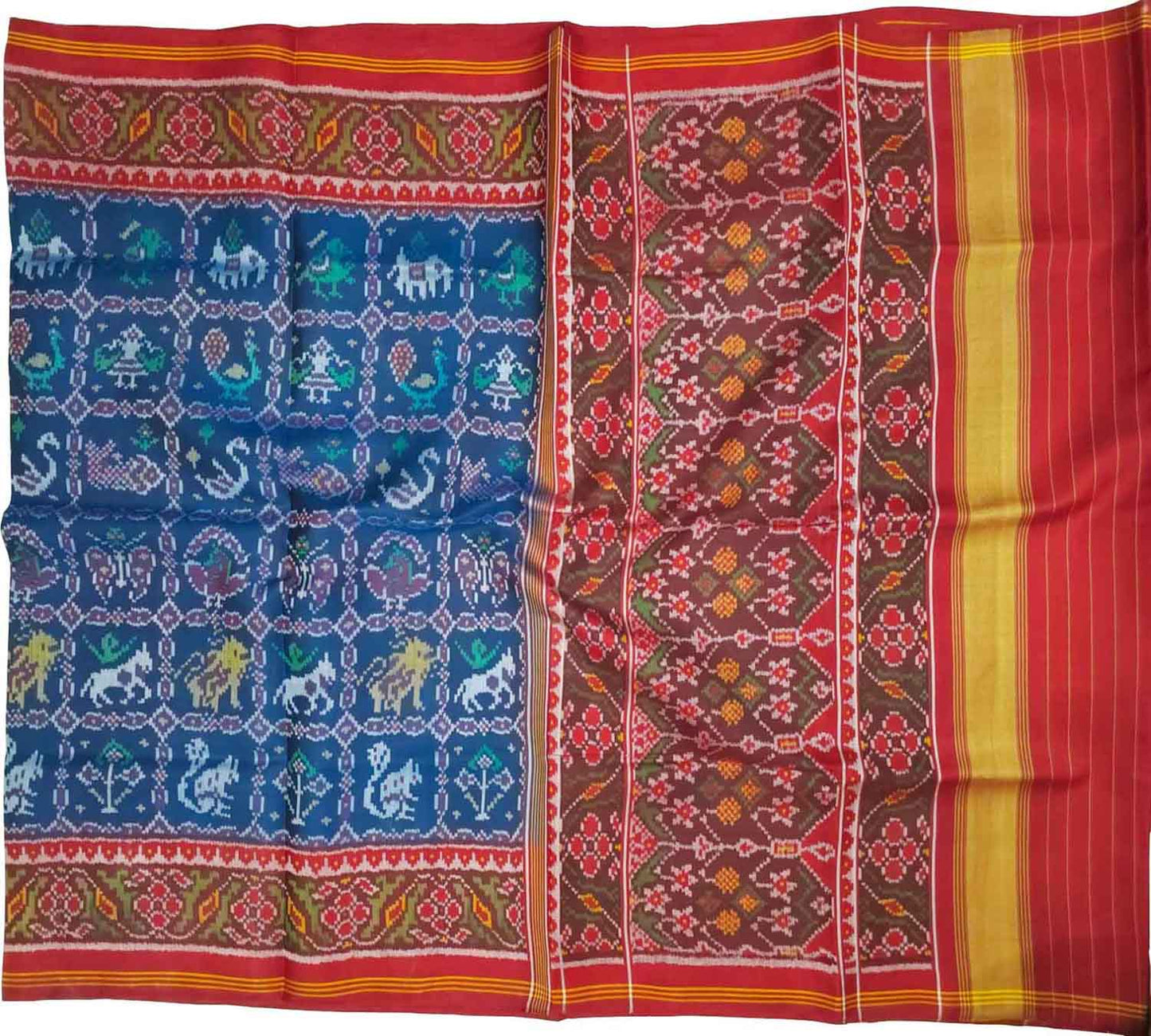 Blue Handloom Semi Patan Patola Silk Saree - Luxurion World