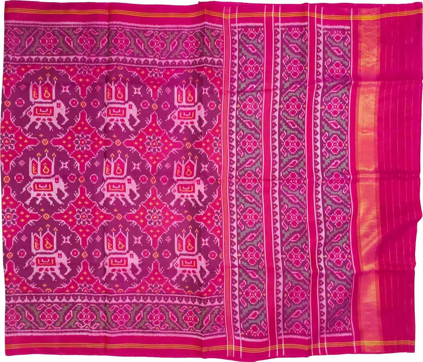 Pink Handloom Semi Patan Patola Pure Silk Saree - Luxurion World