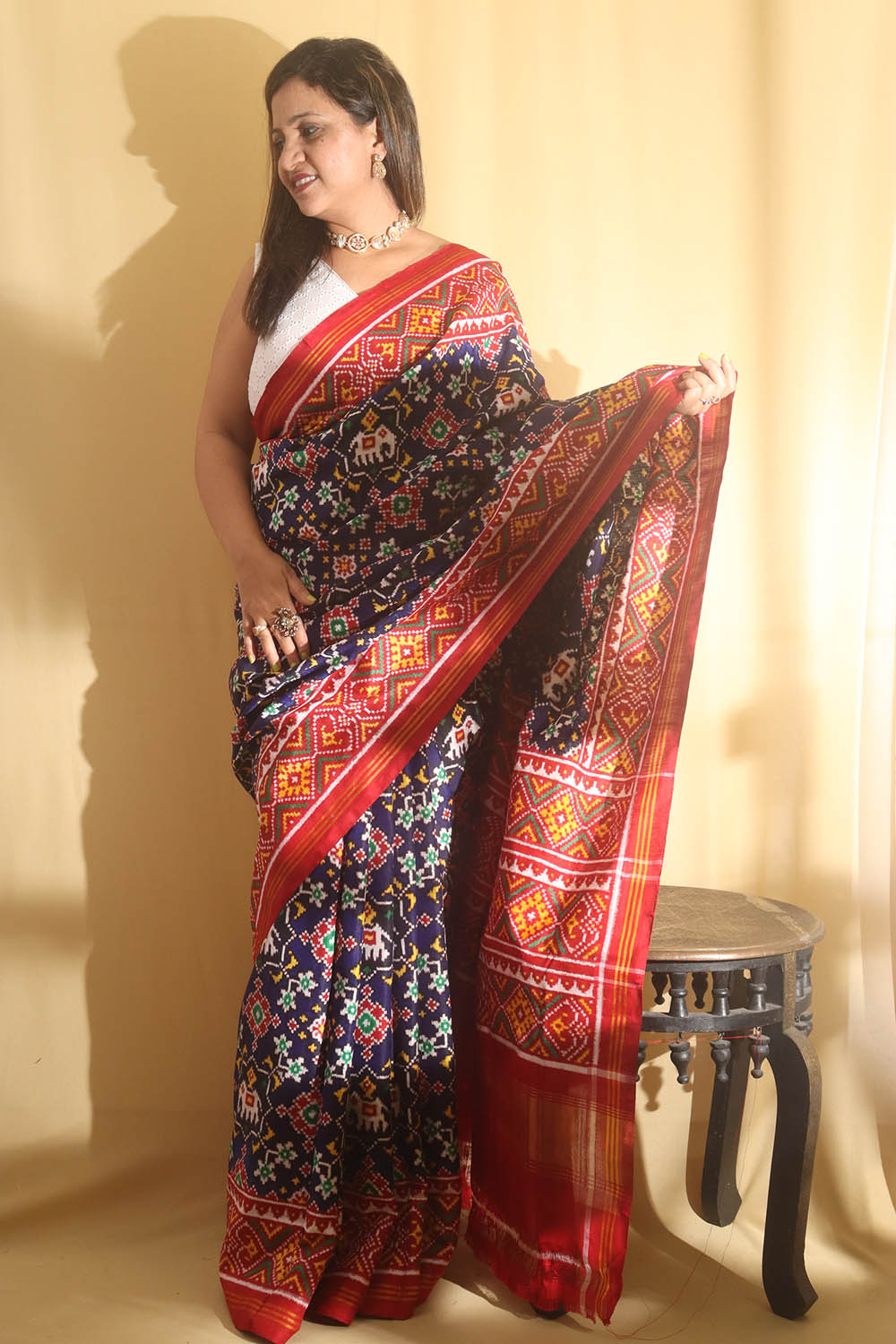 Blue Handloom Double Ikat Patan Patola Pure Silk Saree - Luxurion World