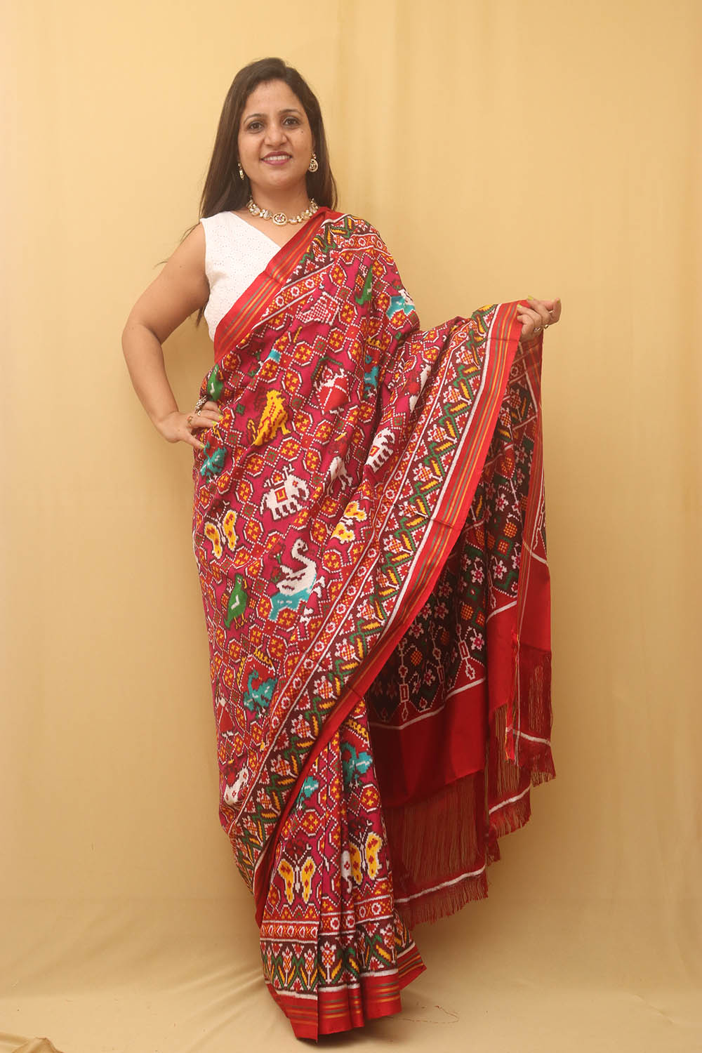 Pink Handloom Double Ikat Patan Patola Pure Silk Saree - Luxurion World