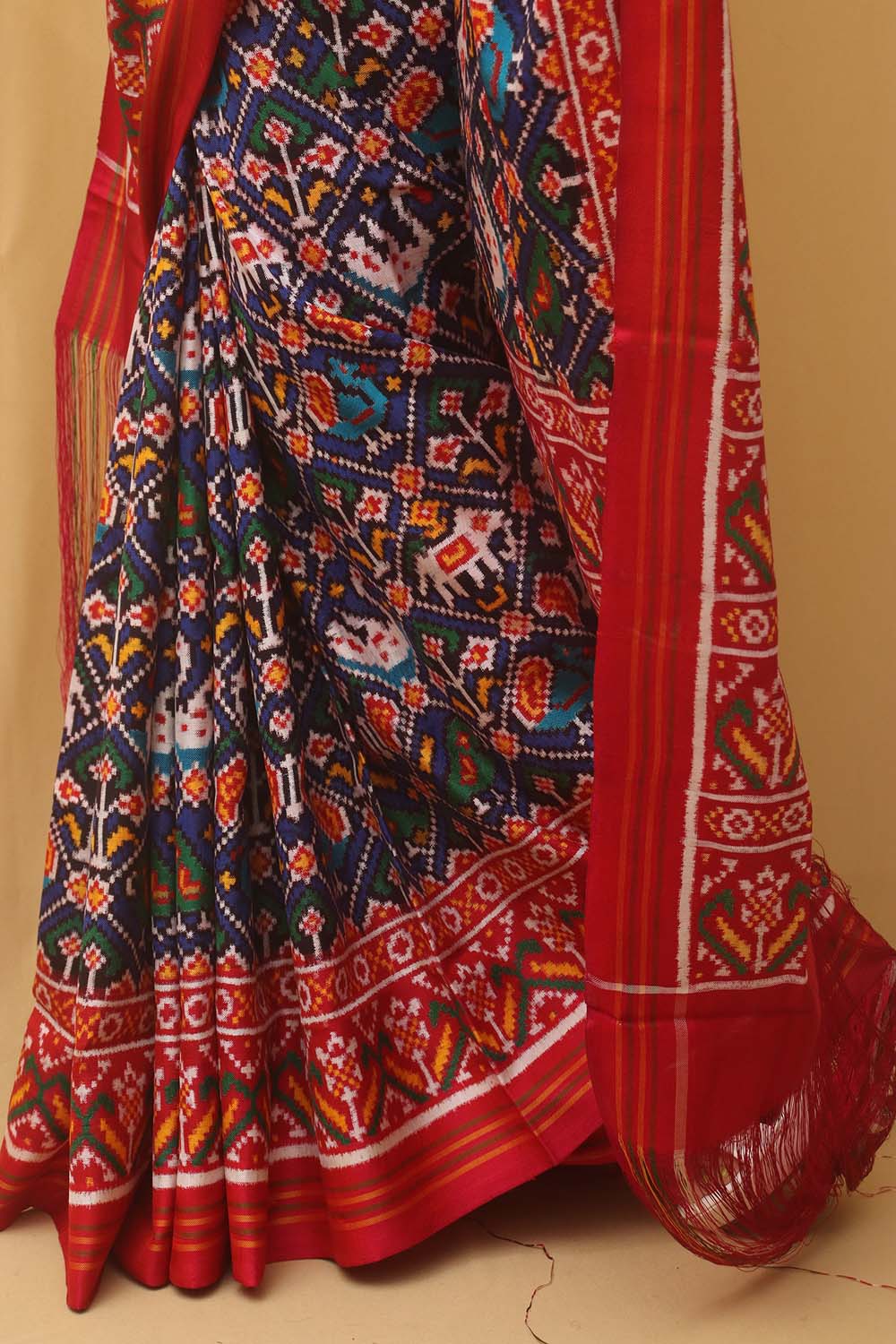 Blue Handloom Double Ikat Patan Patola Pure Silk Saree - Luxurion World