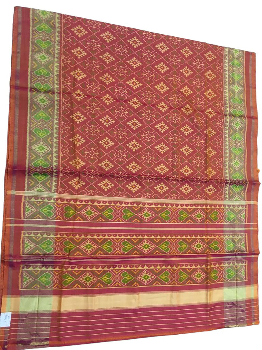 Orange Patola Handloom Single Ikat Patola Pure Silk Saree - Luxurion World