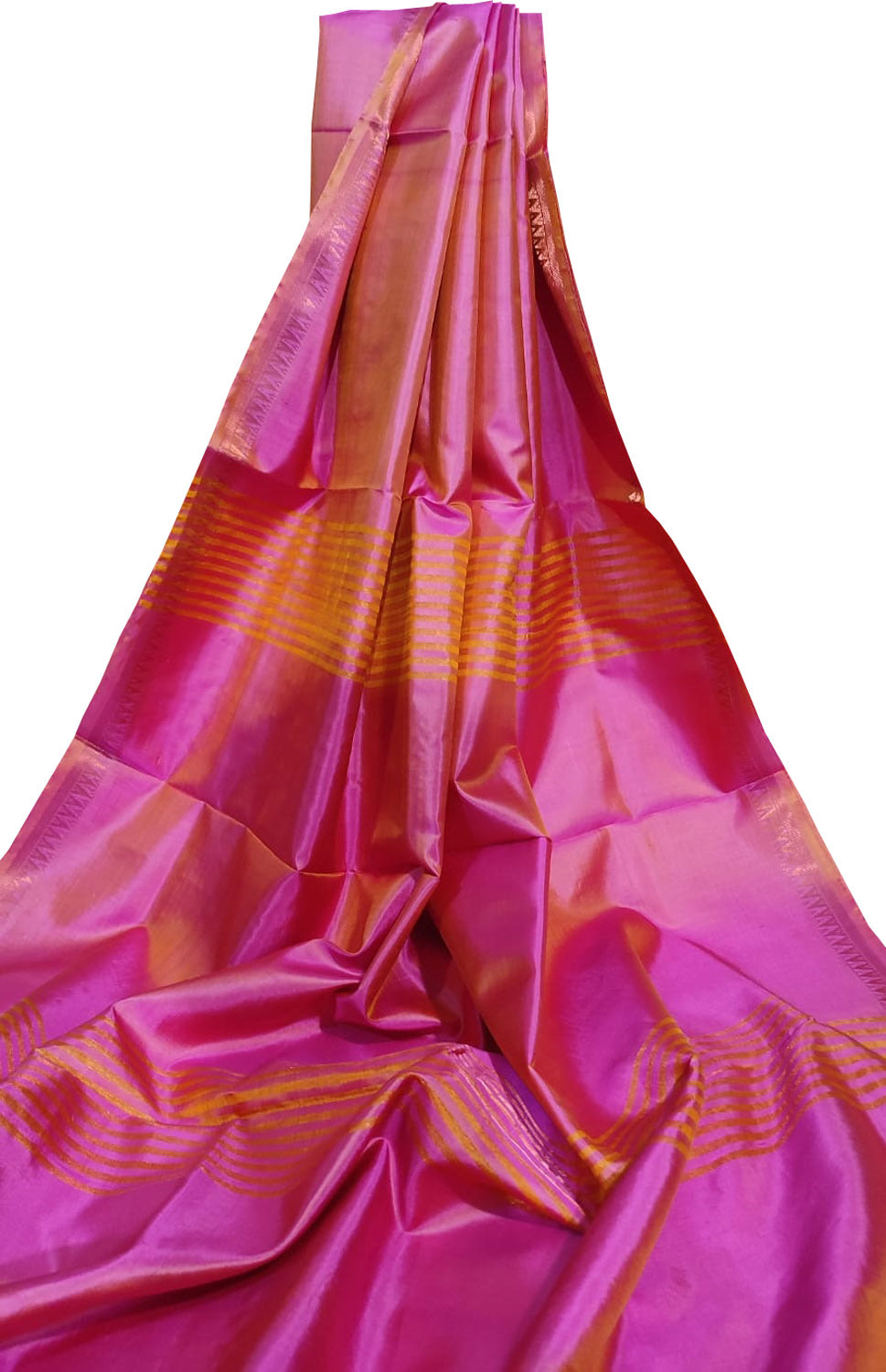 Stunning Pink Bishnupur Silk Saree - Pure and Plain Elegance - Luxurion World