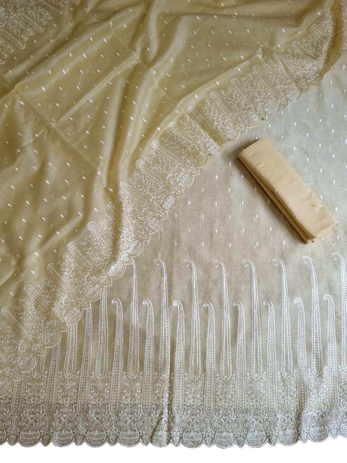 Chic Yellow Chikankari Chanderi Suit Set - Unstitched 3-Piece for a Stunning Look - Luxurion World