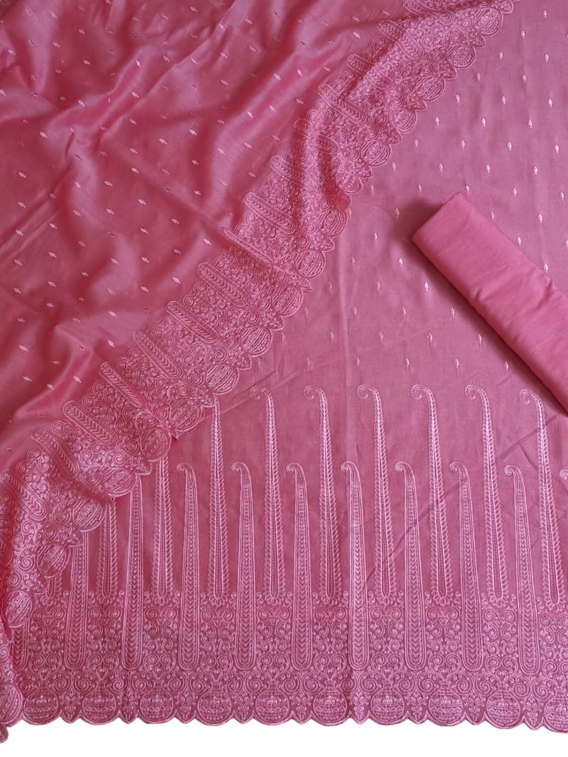 Chic Pink Chikankari Chanderi Suit Set - Unstitched 3-Piece: Elegant Ethnic Wear - Luxurion World