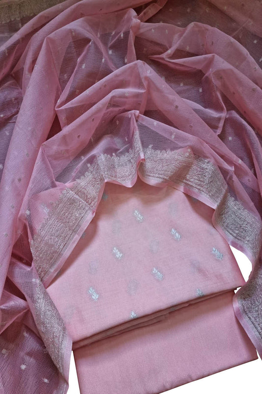 Elegant Pink Banarasi Chiniya Silk Suit with Chiffon Dupatta
