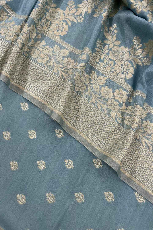 Elegant Banarasi Moonga Silk Unstitched Suit Set
