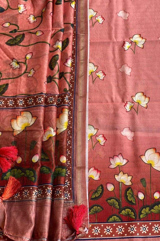 Stunning Red Banarasi Cotton Suit with Pichwai Design - Luxurion World