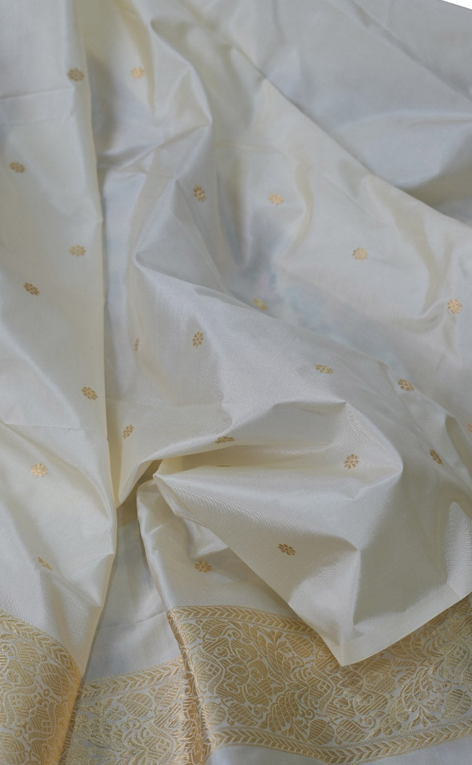 Off White Katan Silk Banarasi Handloom Suit Set - Pure Elegance - Luxurion World