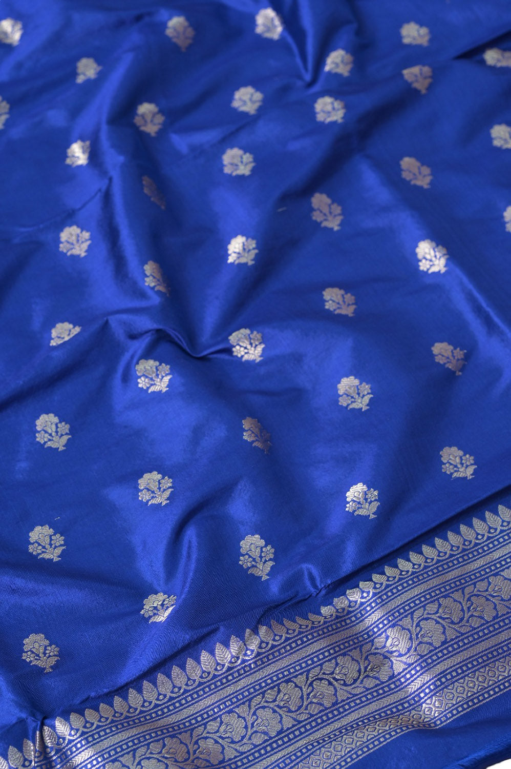 Pure Katan Silk Blue Banarasi Handloom Suit Set - Unstitched 3-Piece - Luxurion World