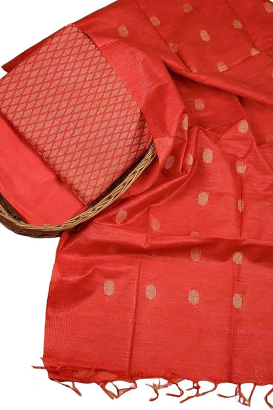 Stylish Orange Bhagalpur Cotton Silk Suit Set - Unstitched 3-Piece - Luxurion World