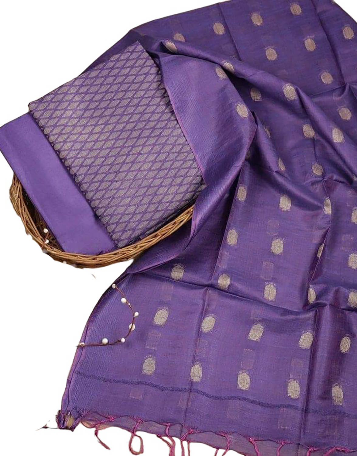 Stylish Purple Bhagalpur Cotton Silk Suit Set - Unstitched - Luxurion World