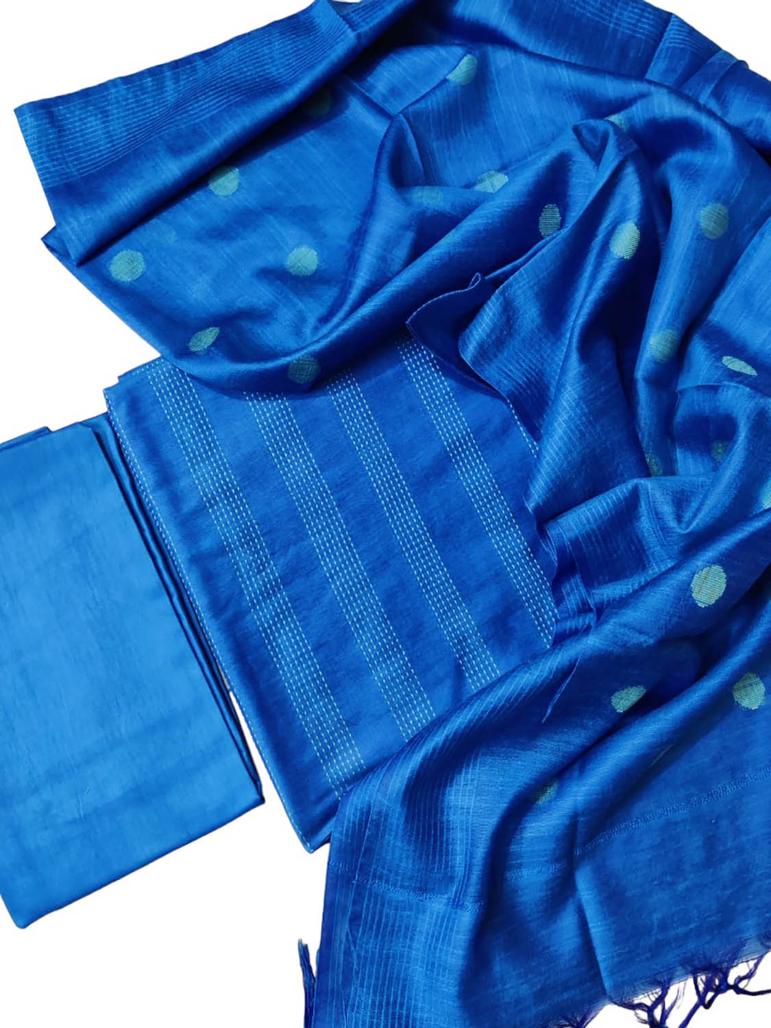 Stylish Blue Bhagalpur Cotton Silk Suit Set - Unstitched - Luxurion World