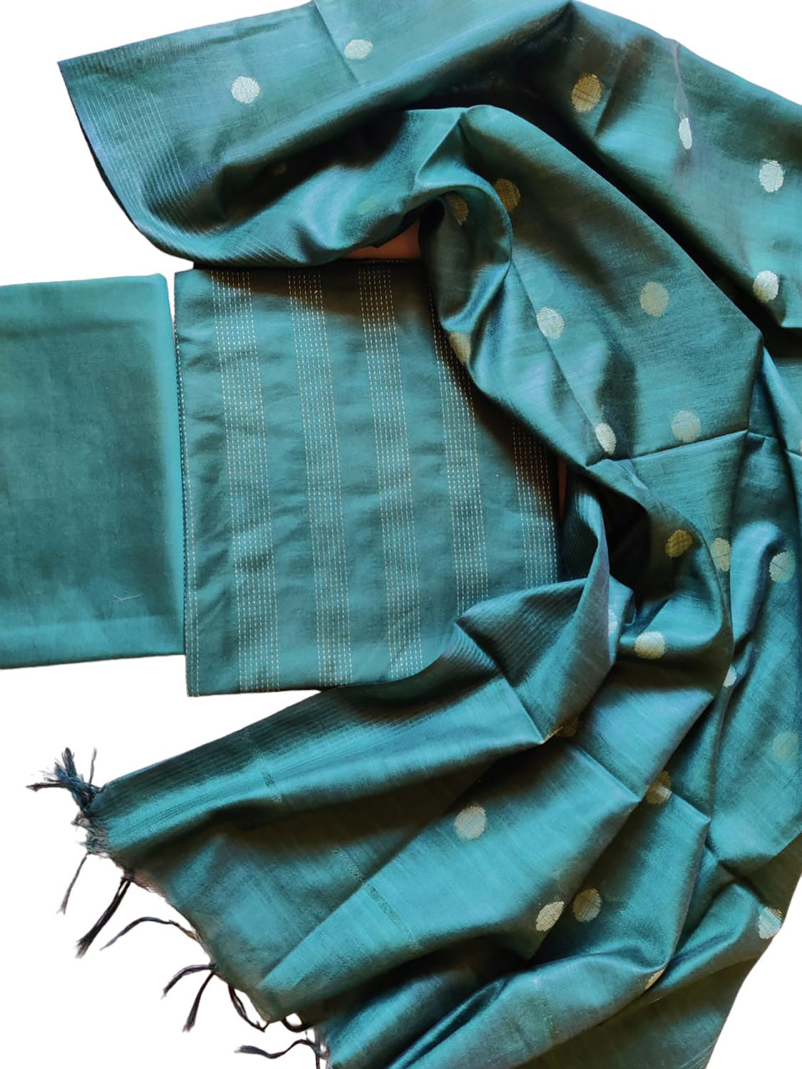 Stylish Blue Bhagalpur Cotton Silk Suit Set - Unstitched 3-Piece - Luxurion World