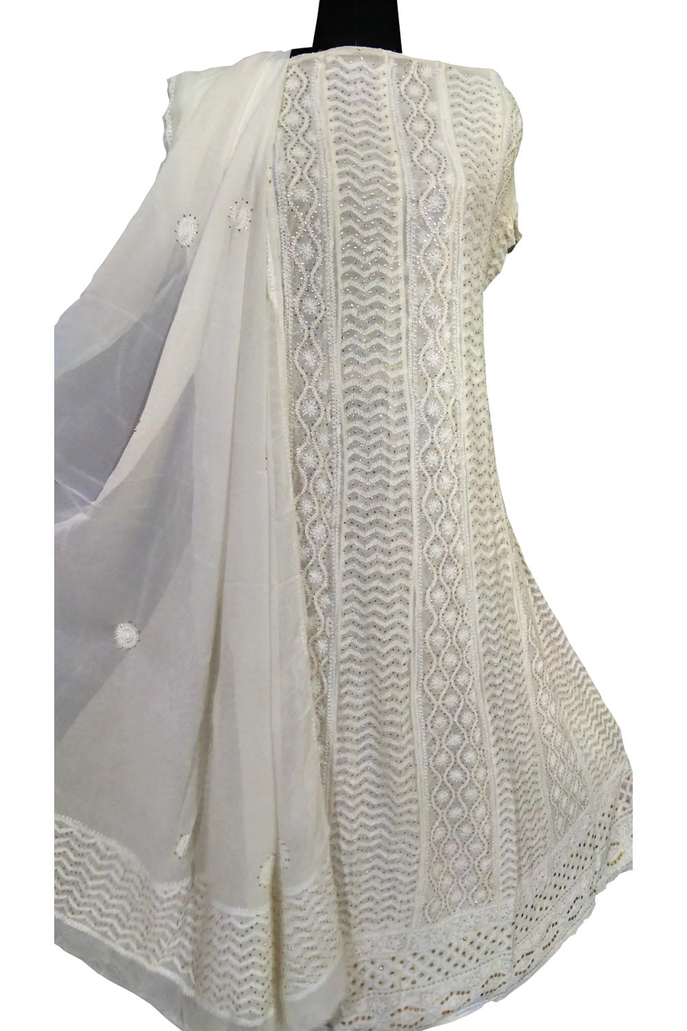 Dyeable Hand Embroidered Mukaish Work Georgette Anarkali Unstitched Suit Set - Luxurion World