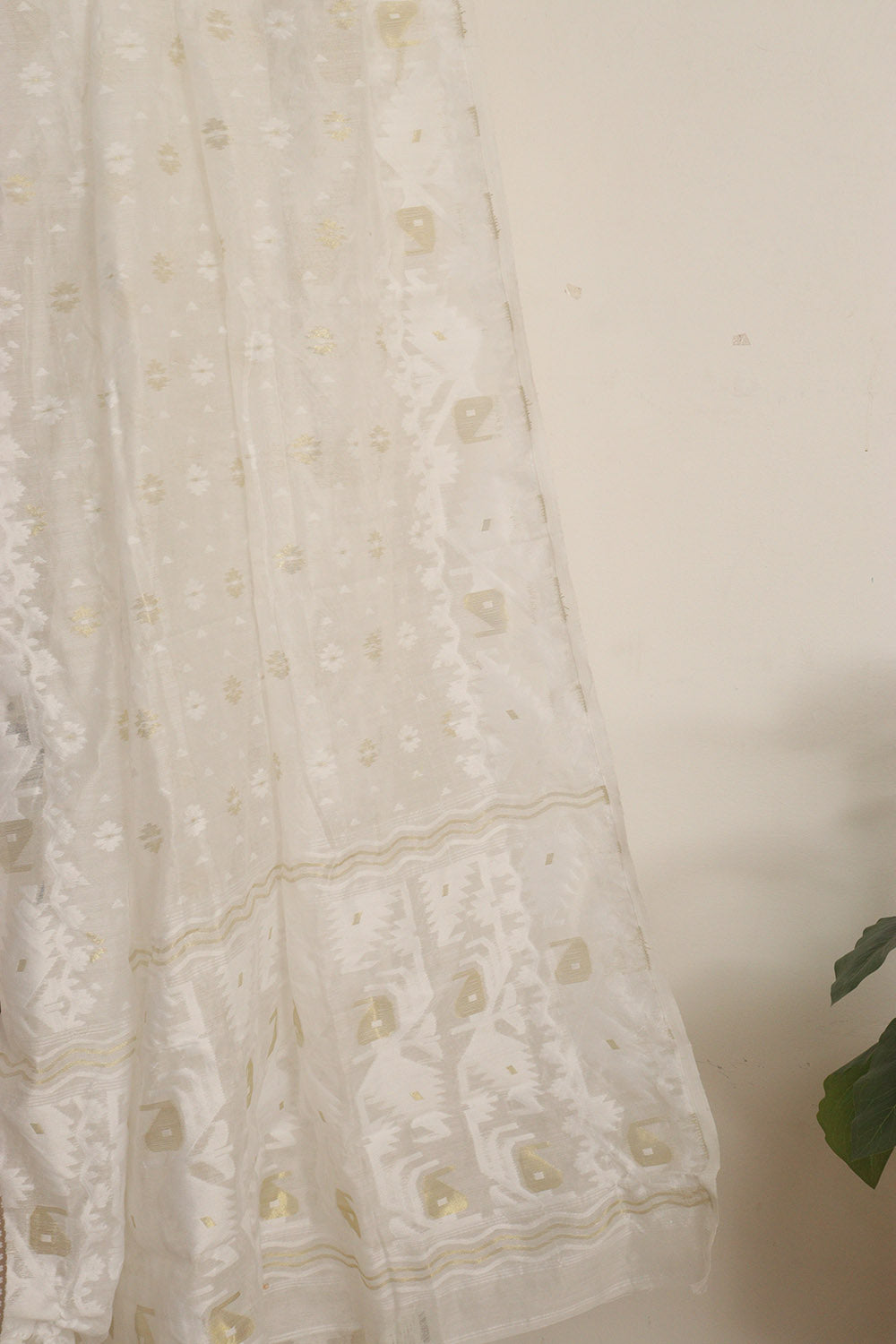 Off White Jamdani Cotton Silk Two Piece Unstitched Suit Set - Luxurion World