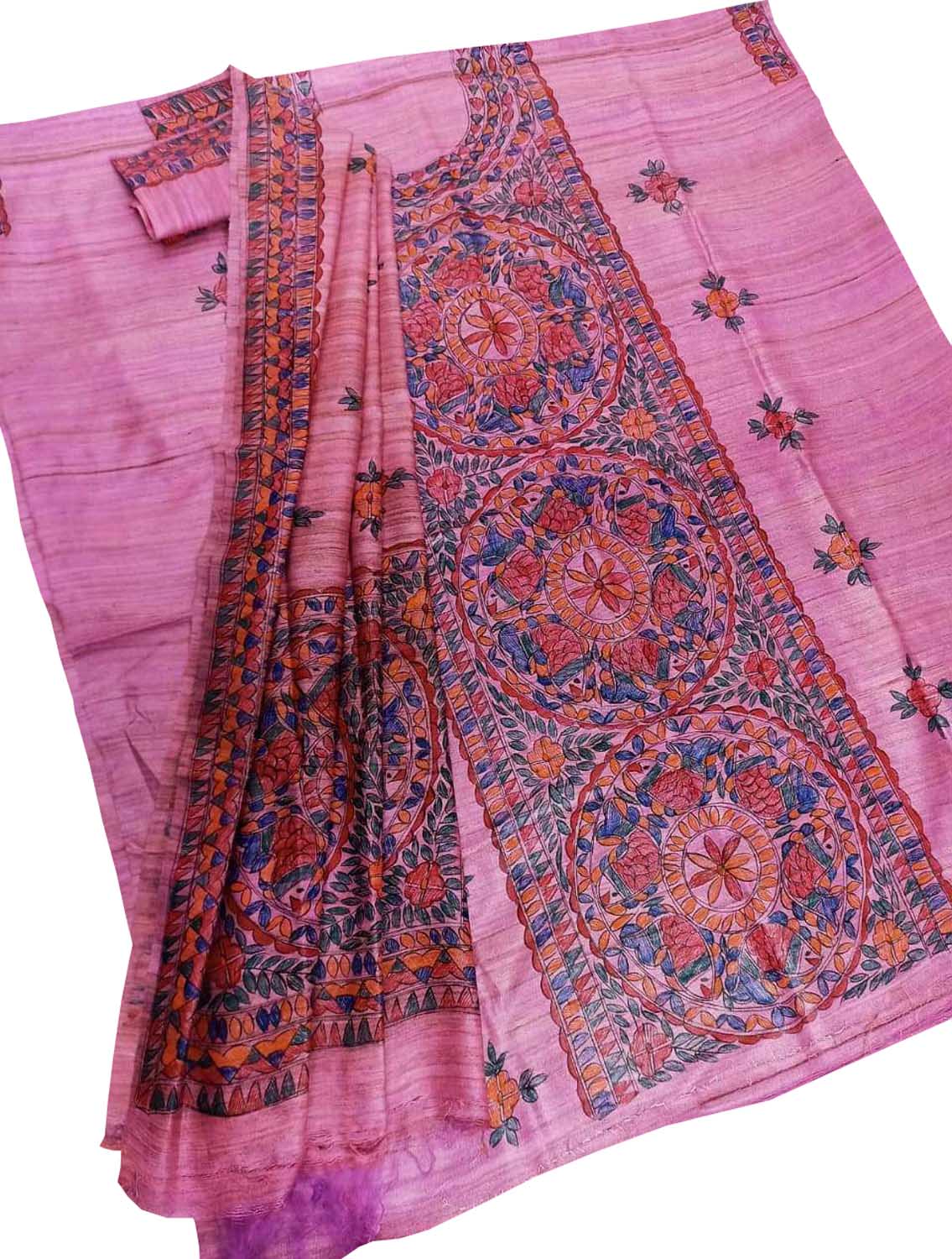 Vibrant Pink Madhubani Tussar Ghicha Suit Set - Luxurion World