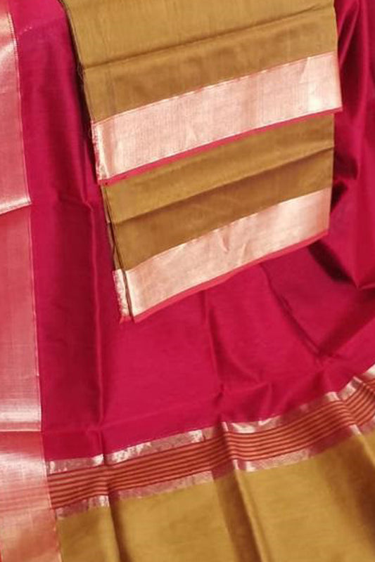 Stylish Pink & Yellow Handloom Maheshwari Cotton Silk Suit Set - Luxurion World