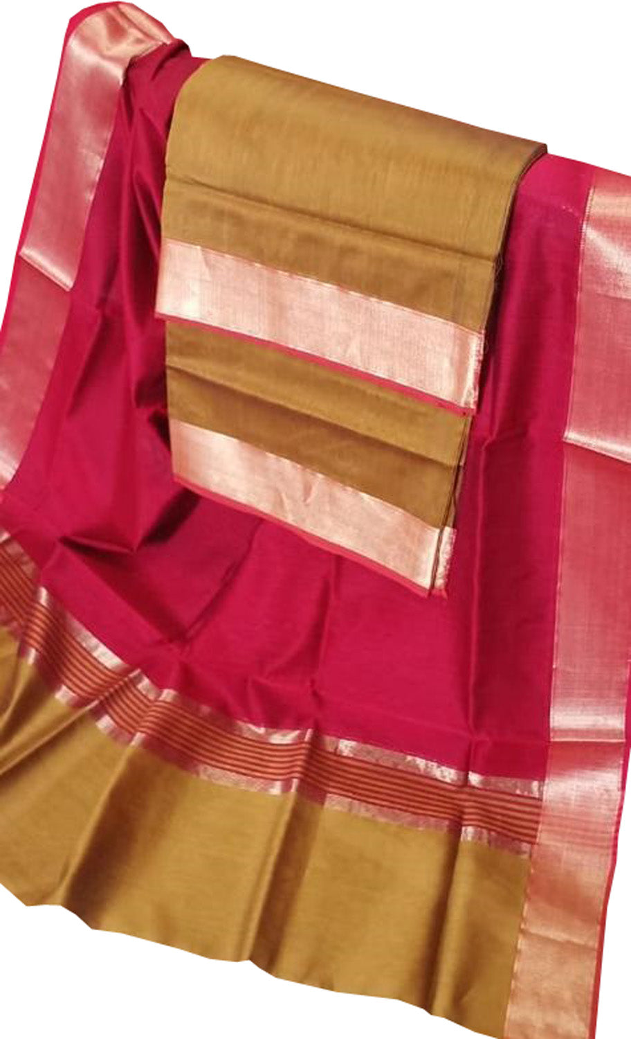 Stylish Pink & Yellow Handloom Maheshwari Cotton Silk Suit Set - Luxurion World