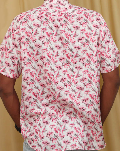 Stylish Pink Wrinkle Free Cotton Linen Digital Printed Shirt - Luxurion World