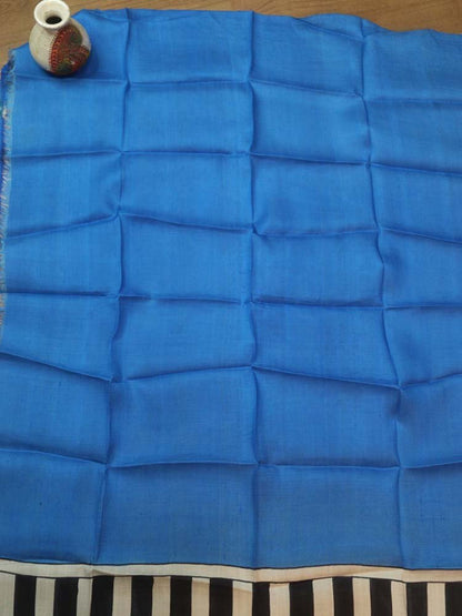Stunning Blue Murshidabad Silk Saree with Hand Painted Design - Luxurion World