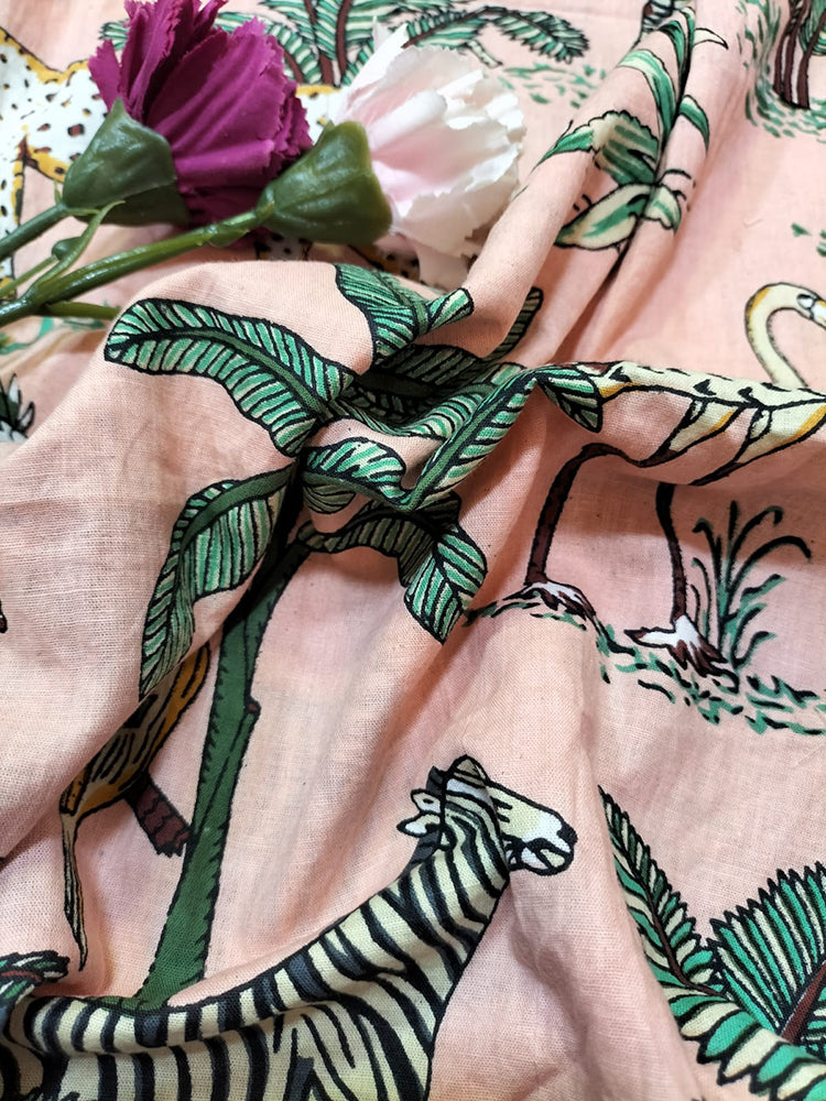 Pink Block Printed Cotton Fabric ( 1 Mtr ) - Luxurion World