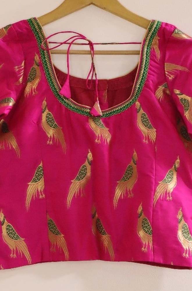 Pink Banarasi Parrot Design Blouse - Luxurion World