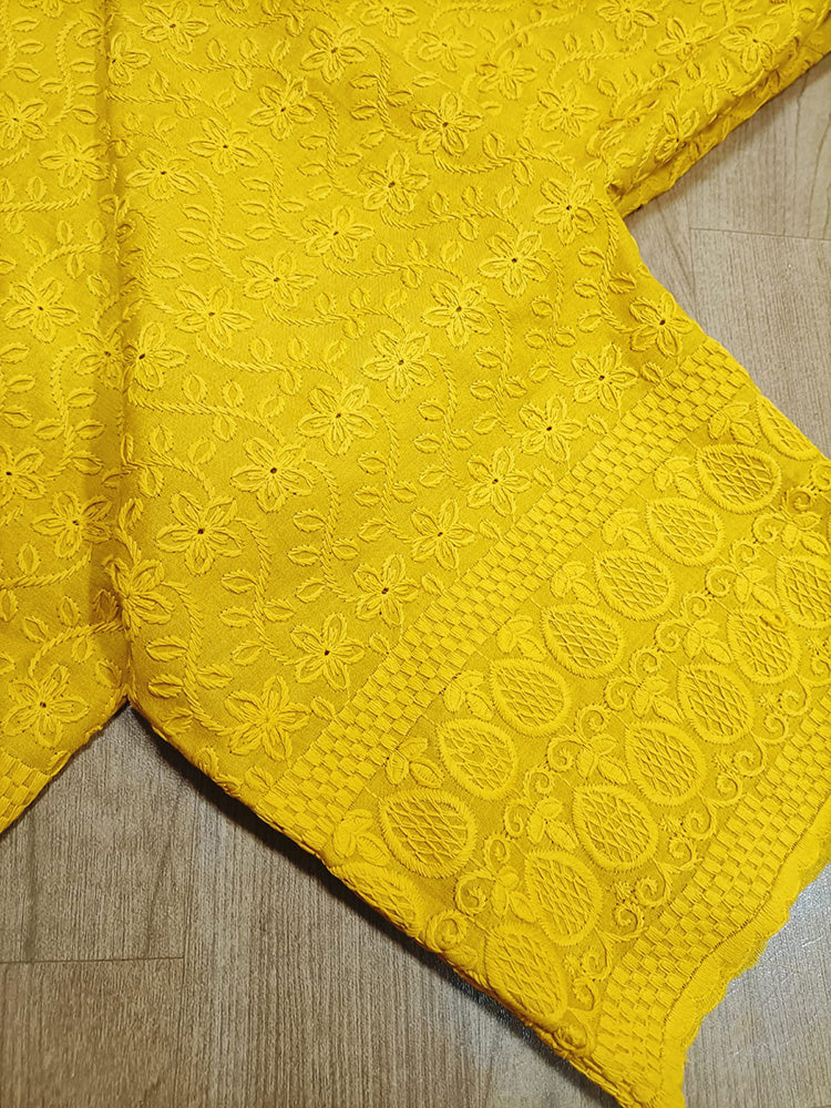 Yellow Embroiderded Chikankari Cotton Stitched Pant - Luxurion World