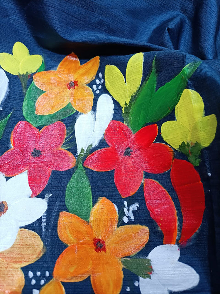 Blue Hand Painted Silk Blouse Fabric (1 Mtr) - Luxurion World