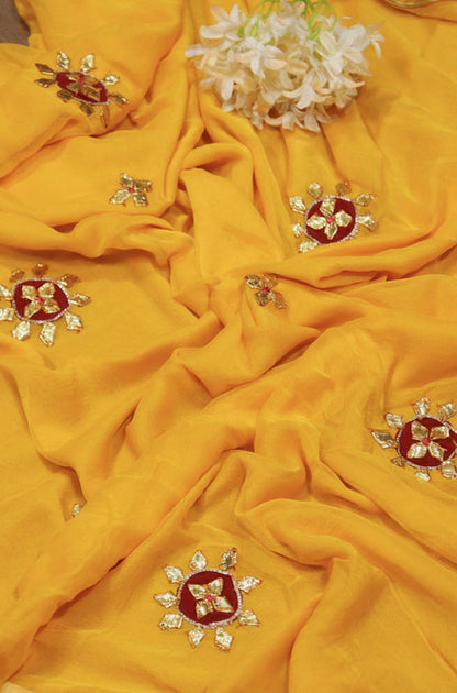 Stunning Yellow Gota Patti Georgette Saree for Elegant Occasions - Luxurion World