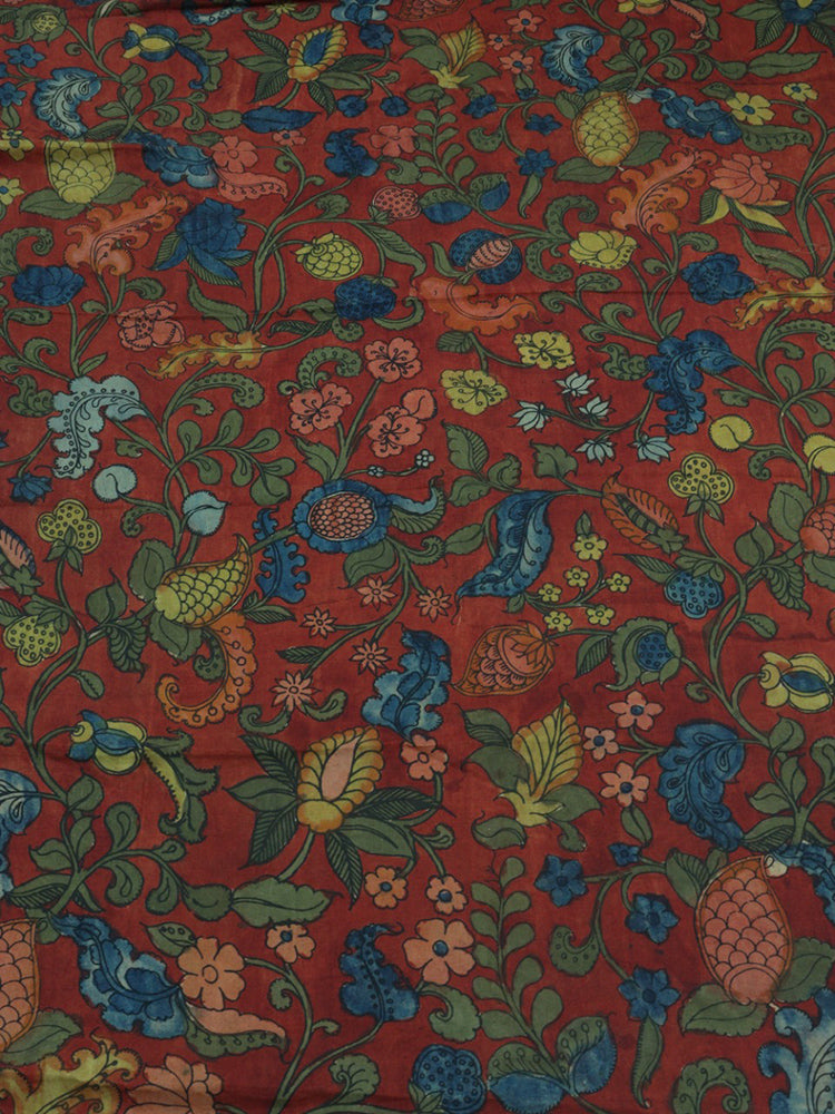 Red Pen Kalamkari Pure Silk Fabric ( 1 Mtr ) - Luxurion World