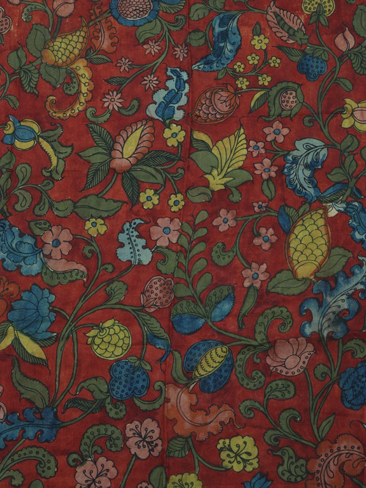 Red Pen Kalamkari Pure Silk Fabric ( 1 Mtr ) - Luxurion World