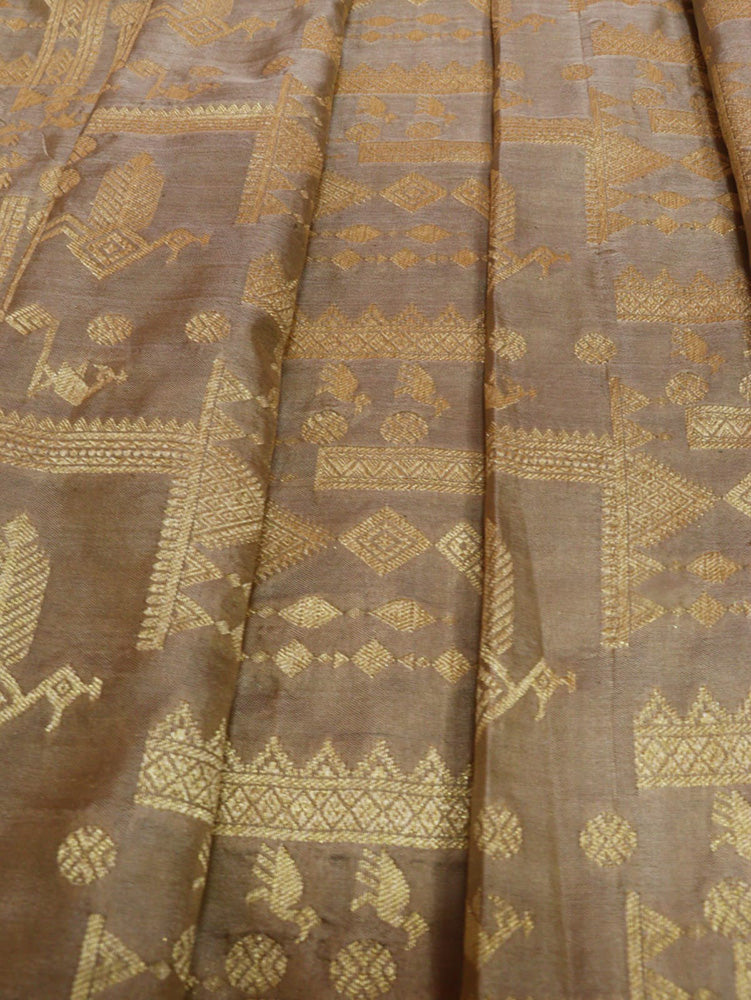 Grey Handloom Banarasi Pure Katan Silk Fabric (1 Mtr) - Luxurion World