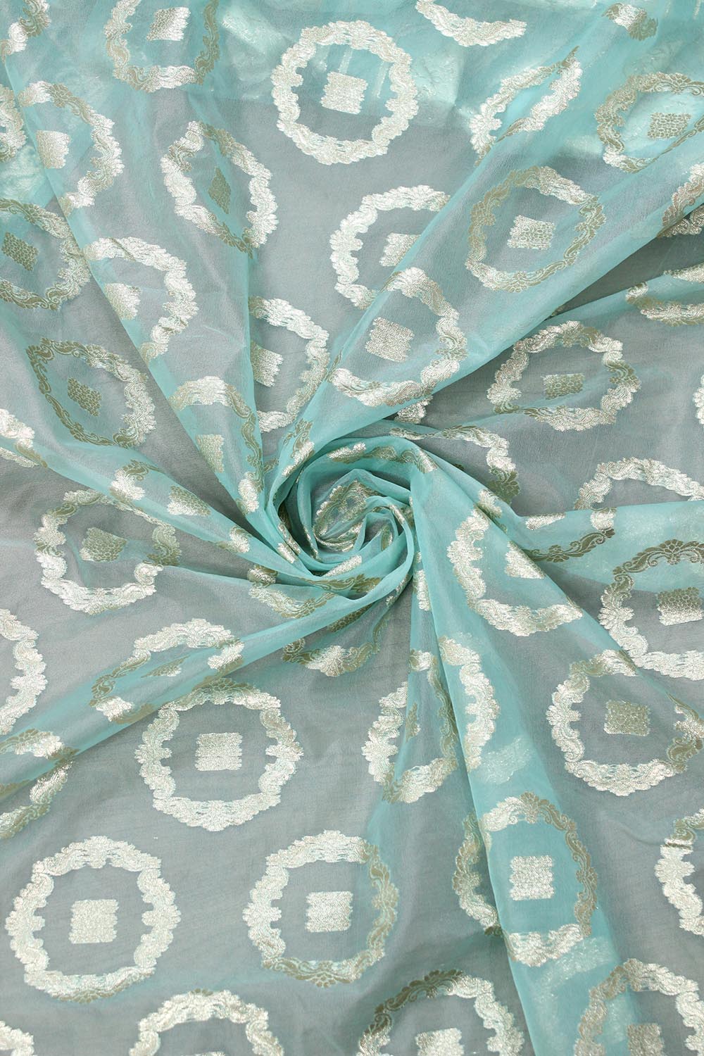 Blue Handloom Banarasi Organza Silk Unstitched Lehenga Set - Luxurion World