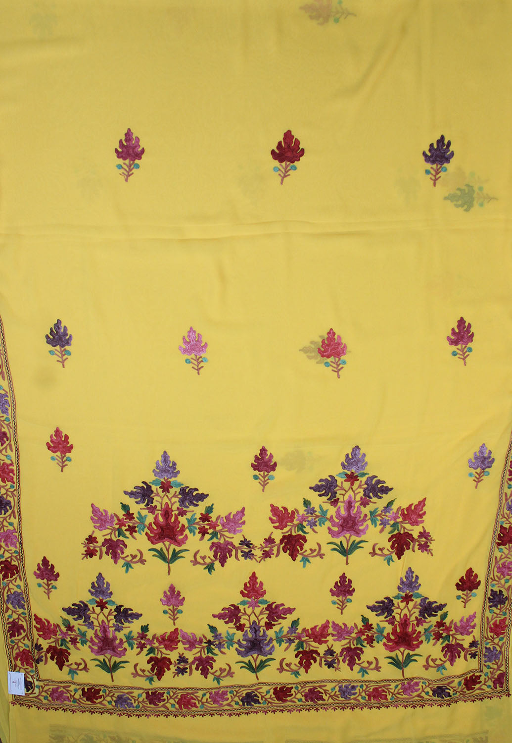 Yellow Embroidered Kashmiri Aari Work Georgette Saree - Luxurion World