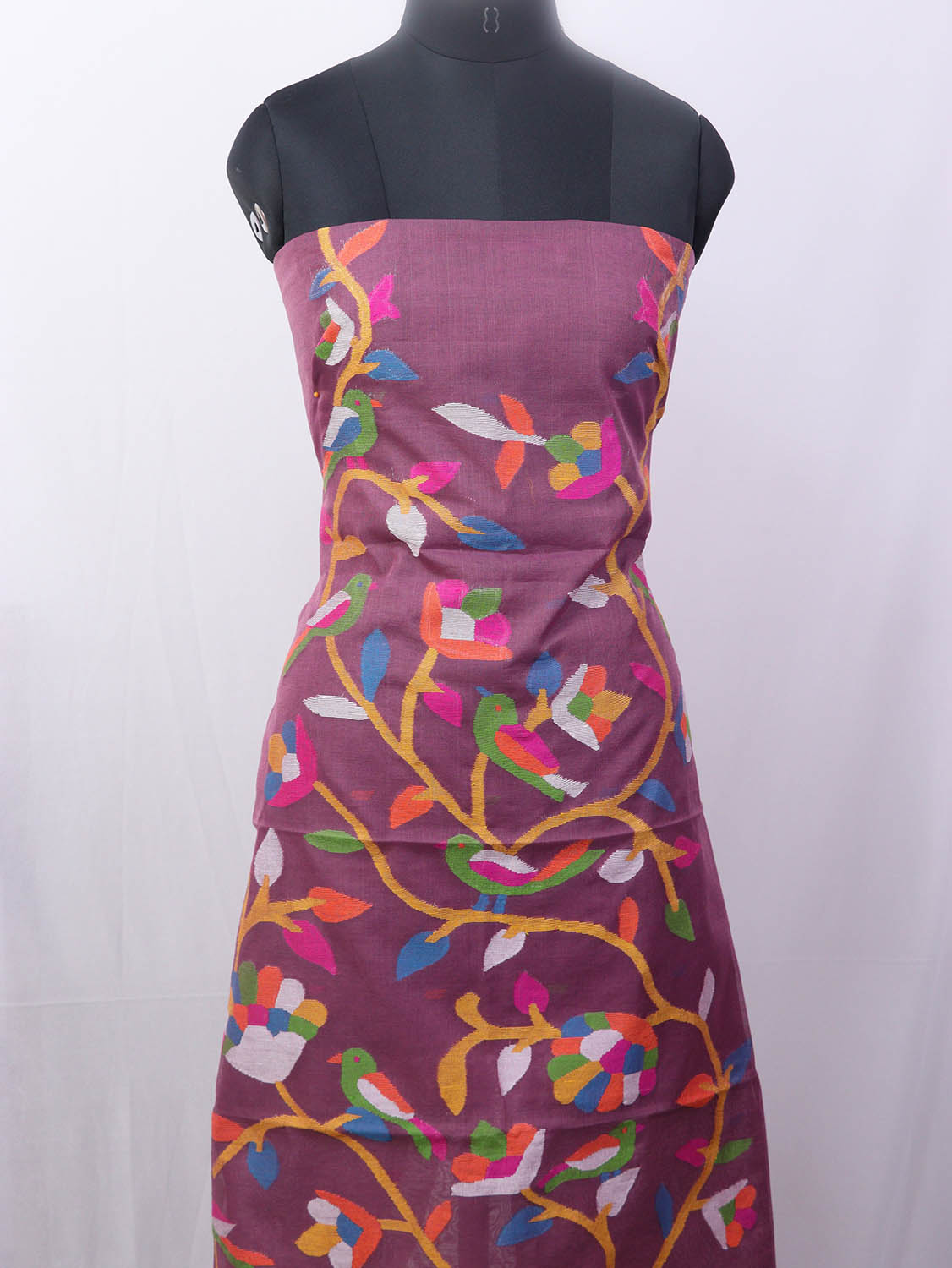 Purple Jamdani Handloom Chanderi Silk Two Piece Unstitched Suit Set - Luxurion World